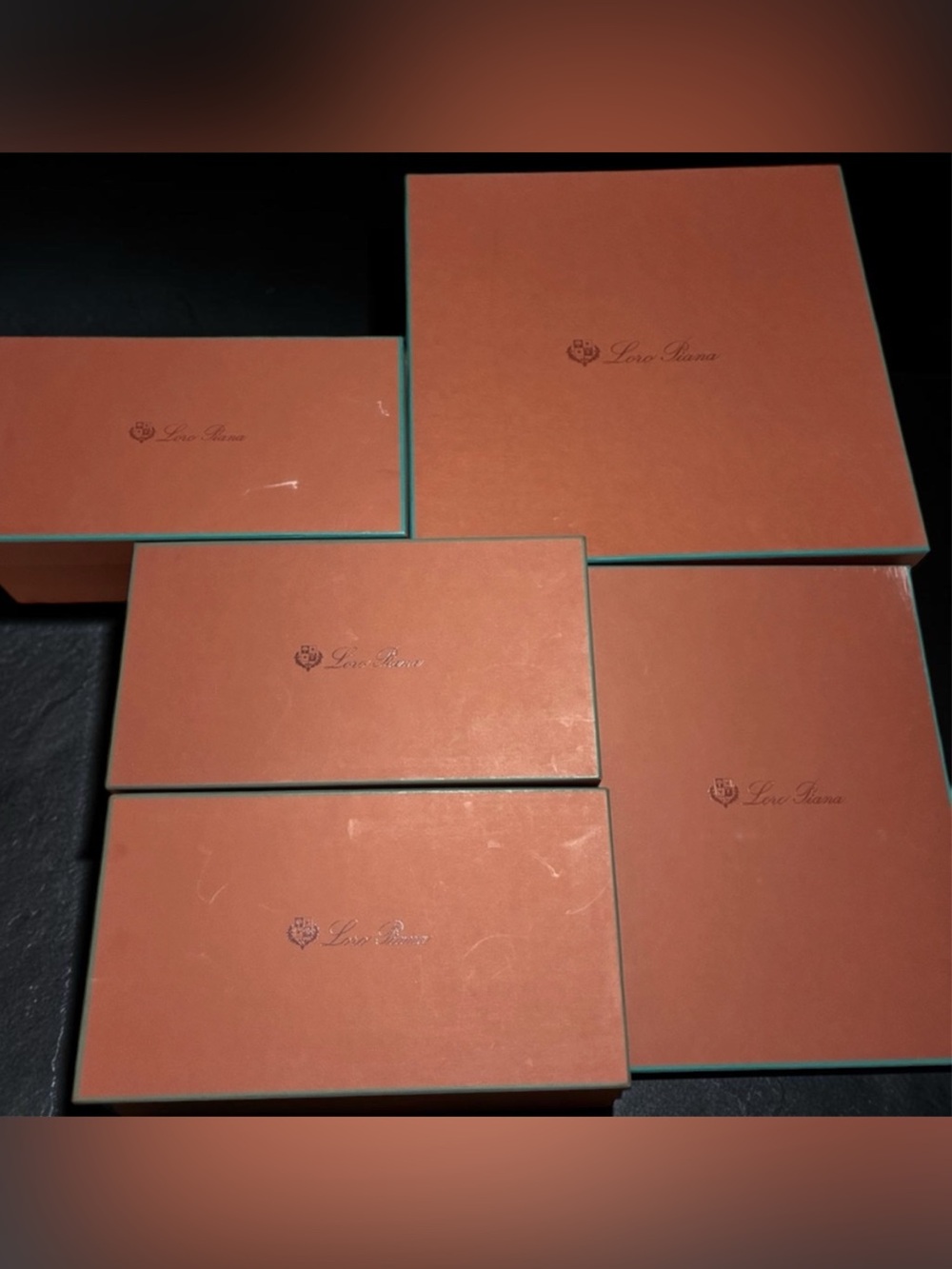Loro Piana Burnt Orange Boxes with Teal Trim(LOT OF 5)